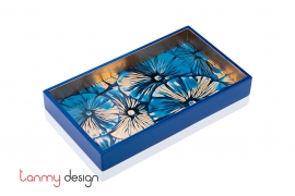 Blue rectangle lacquer tray with water lily leaf pattern 25*40*4 cm